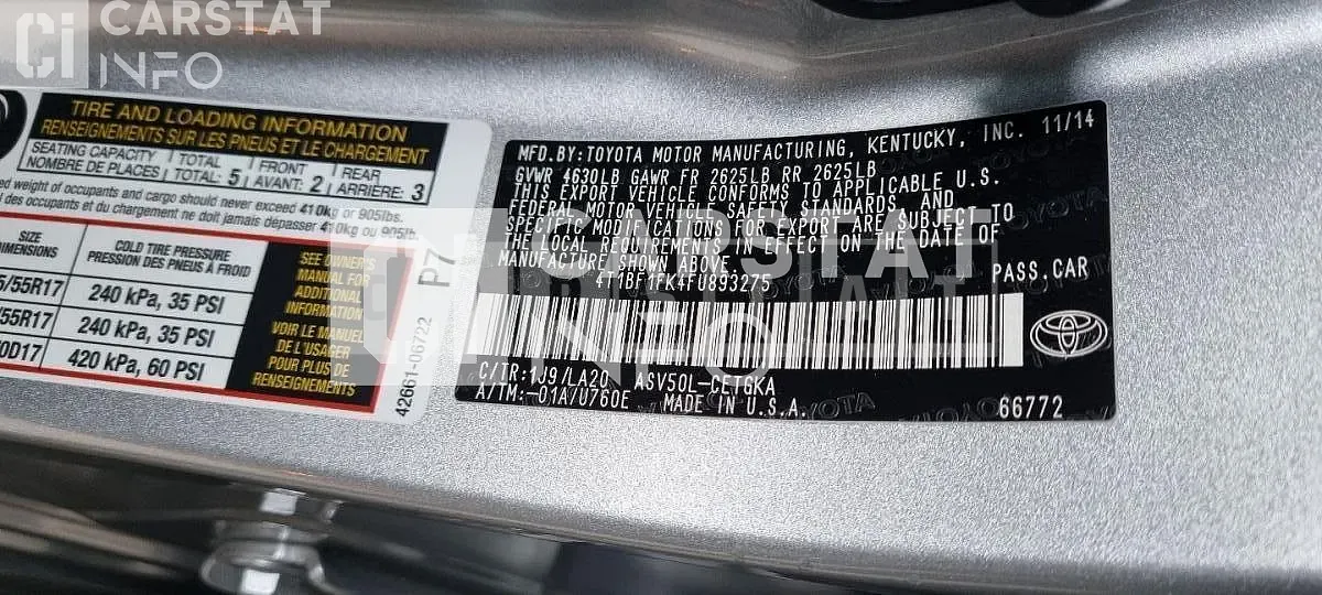 Photo 2 of 11: 2015 Toyota Camry, VIN 4T1BF1FK4FU893275 — Korean insurance auction