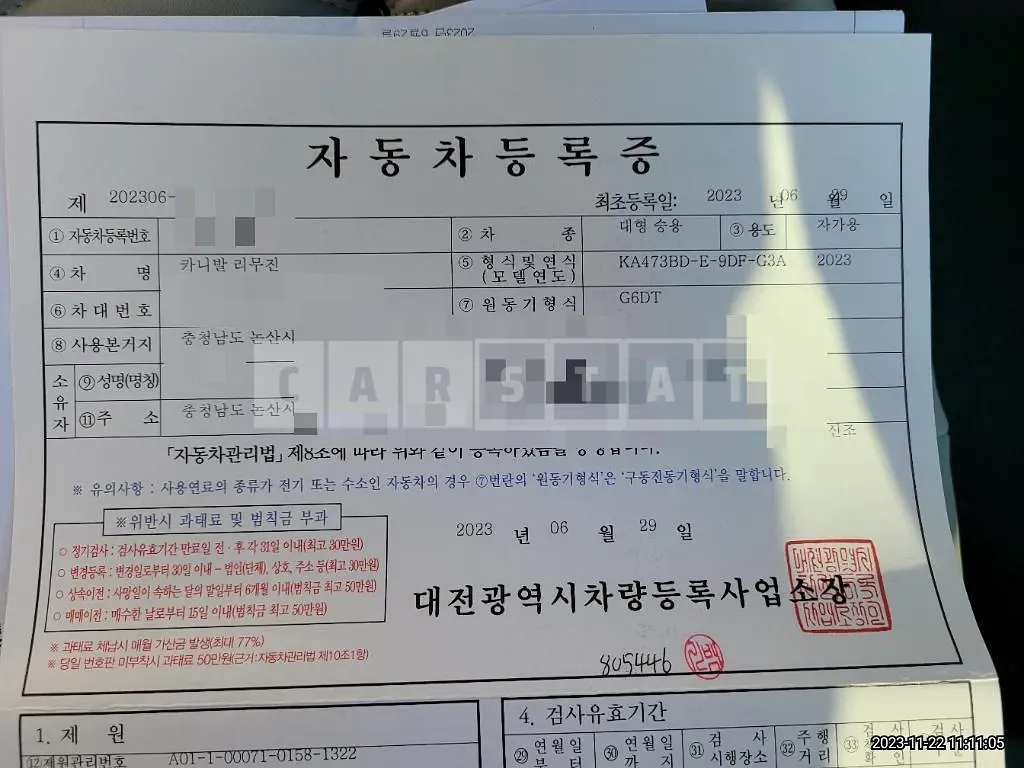 Photo 2 of 16: 2023 Kia Carnival 3.5, VIN KNANE813BPS353234 — Korean insurance auction