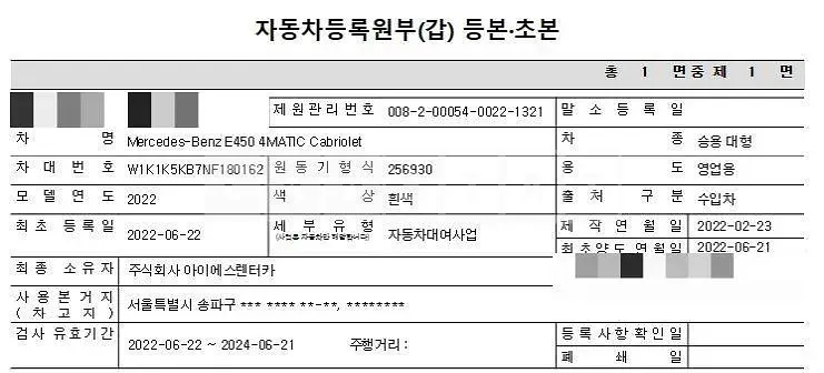 Photo 2 of 4: 2022 Mercedes-Benz E450 4Matic Cabriolet, VIN W1K1K5KB7NF180162 — Korean insurance auction