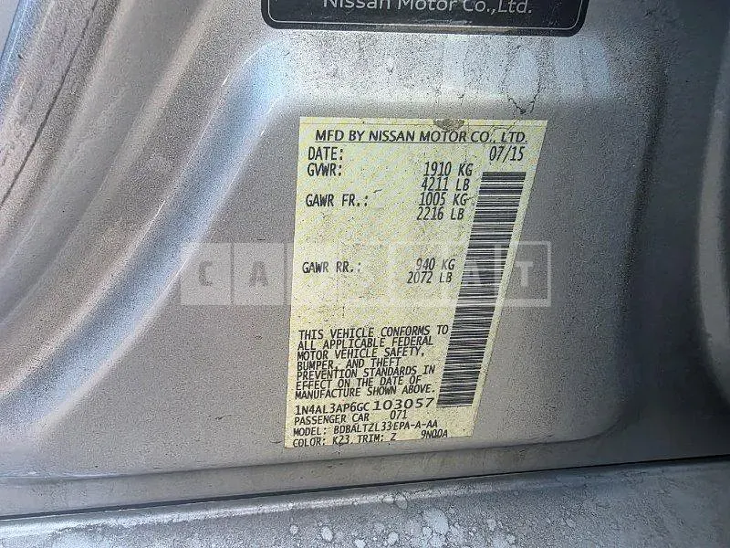 Photo 2 of 13: 2015 Nissan Altima 2.5 — Korean insurance auction