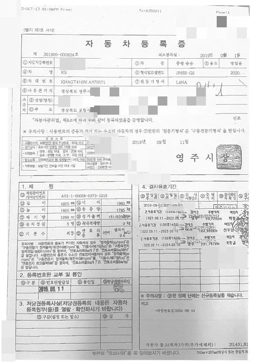 Photo 2 of 4: 2019 Kia K5 2.0, VIN KNAGT416BLA375571 — Korean insurance auction