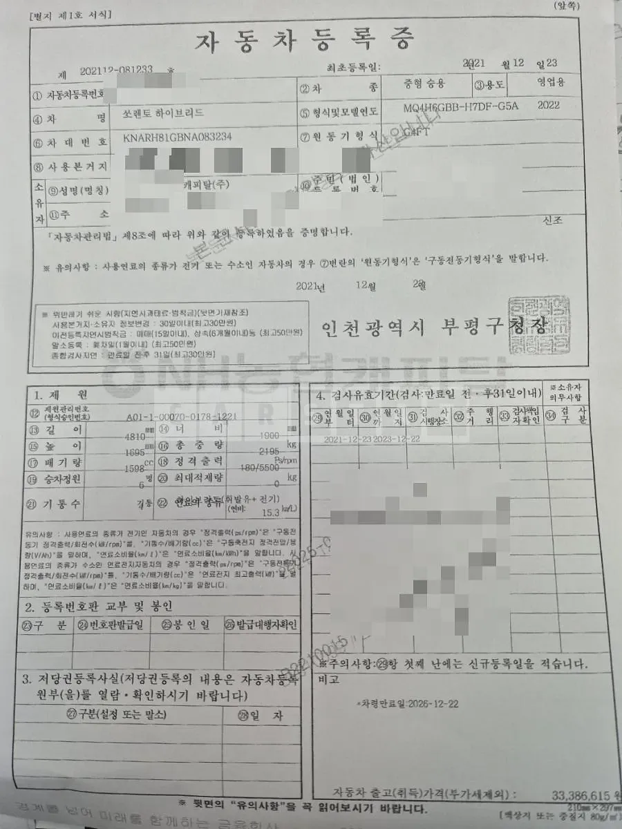 Photo 2 of 19: 2021 Kia Sorento Hybrid, VIN KNARH81GBNA083234 — Korean insurance auction