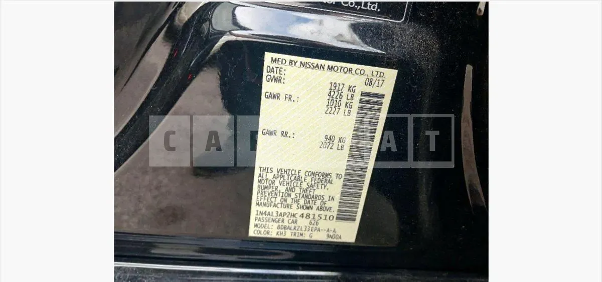 Photo 2 of 13: 2017 Nissan Altima 2.5, VIN 1N4AL3AP2HC481510 — Korean insurance auction