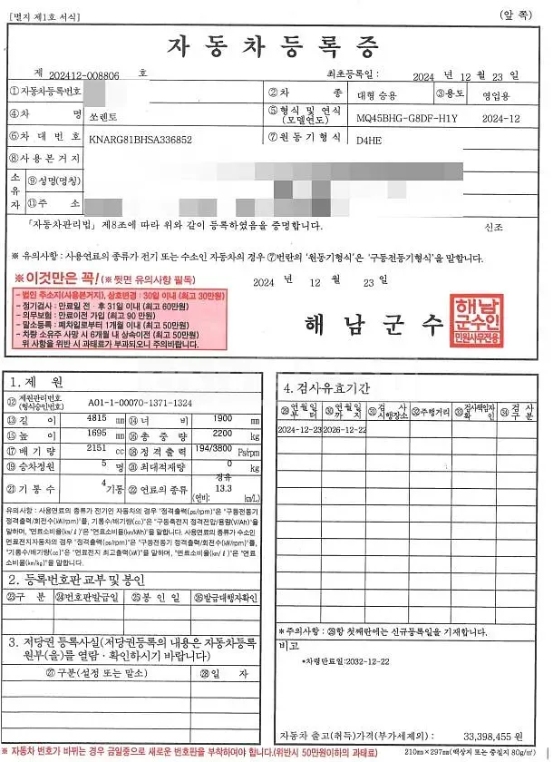 Photo 2 of 68: 2024 Kia Sorento Diesel — Korean insurance auction