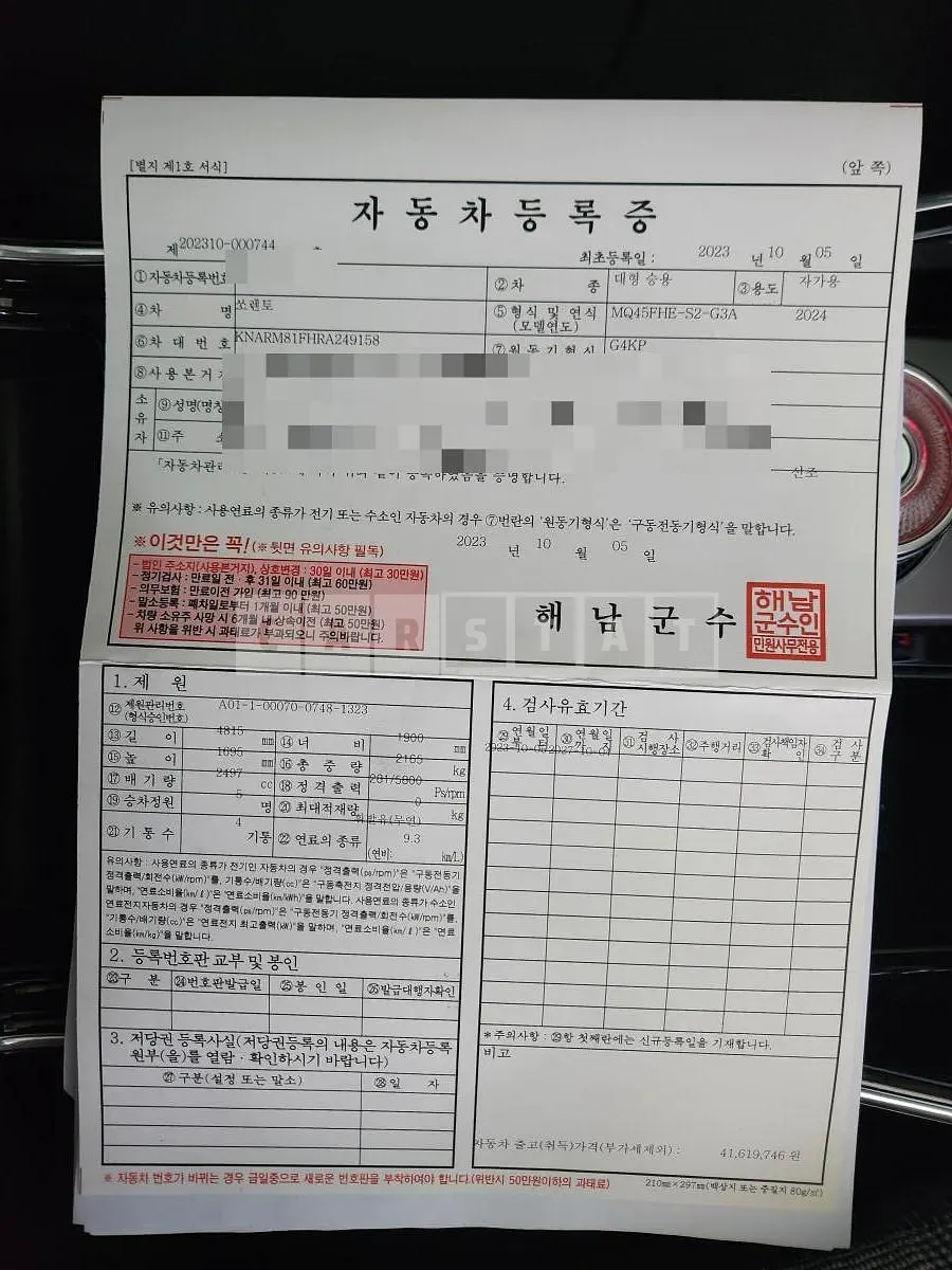 Photo 2 of 10: 2023 Kia Sorento Gasoline, VIN KNARM81FHRA249158 — Korean insurance auction