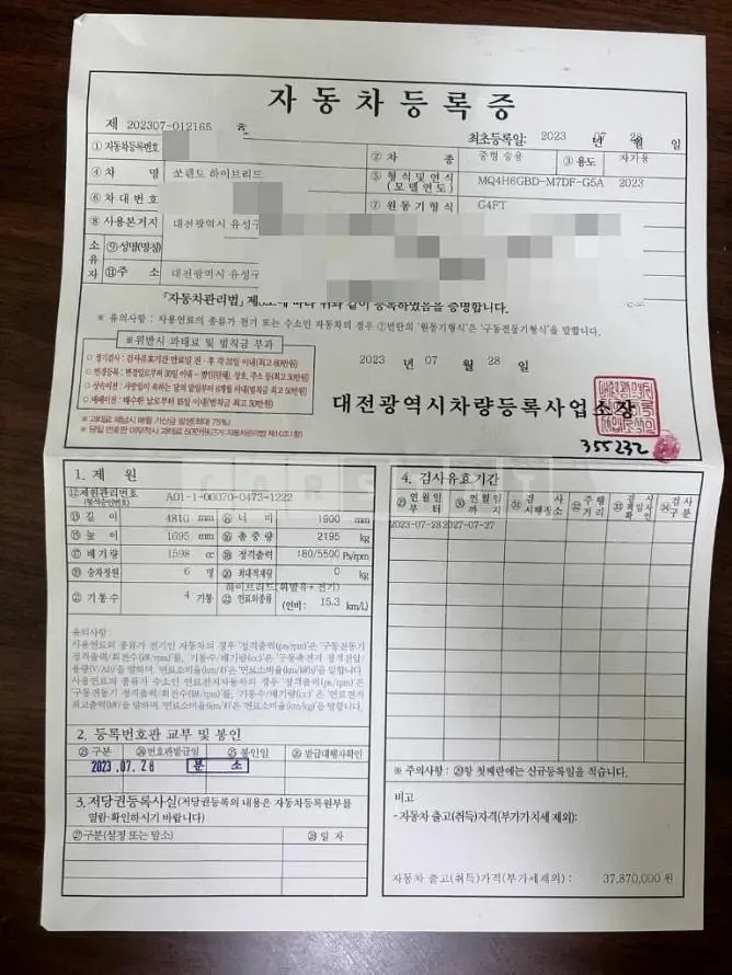 Photo 2 of 20: 2023 Kia Sorento Hybrid — Korean insurance auction