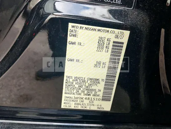 Photo 2 of 13: 2017 Nissan Altima 2.5, VIN 1N4AL3AP2HC481510 — Korean insurance auction