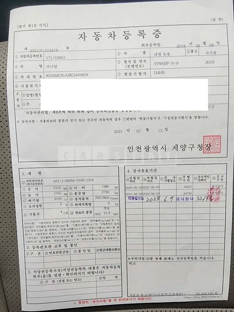 Photo 2 of 5: 2019 Kia Carnival, VIN KNAMC81ABKS469858 — Korean insurance auction