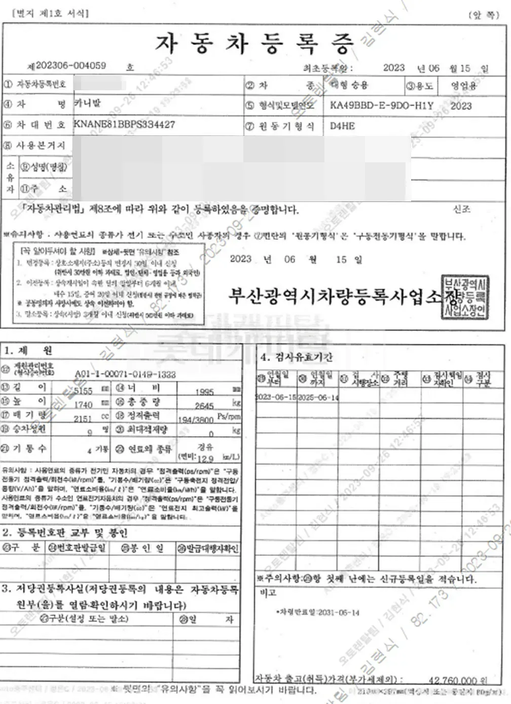 Photo 2 of 13: 2023 Kia Carnival 2.2, VIN KNANE81BBPS334427 — Korean insurance auction