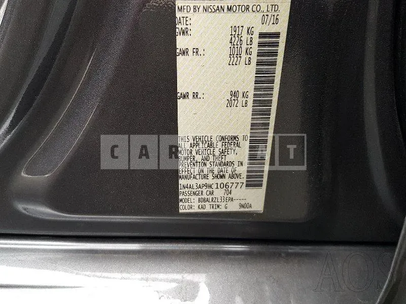 Photo 2 of 23: 2017 Nissan Altima 2.5, VIN 1N4AL3AP9HC106777 — Korean insurance auction
